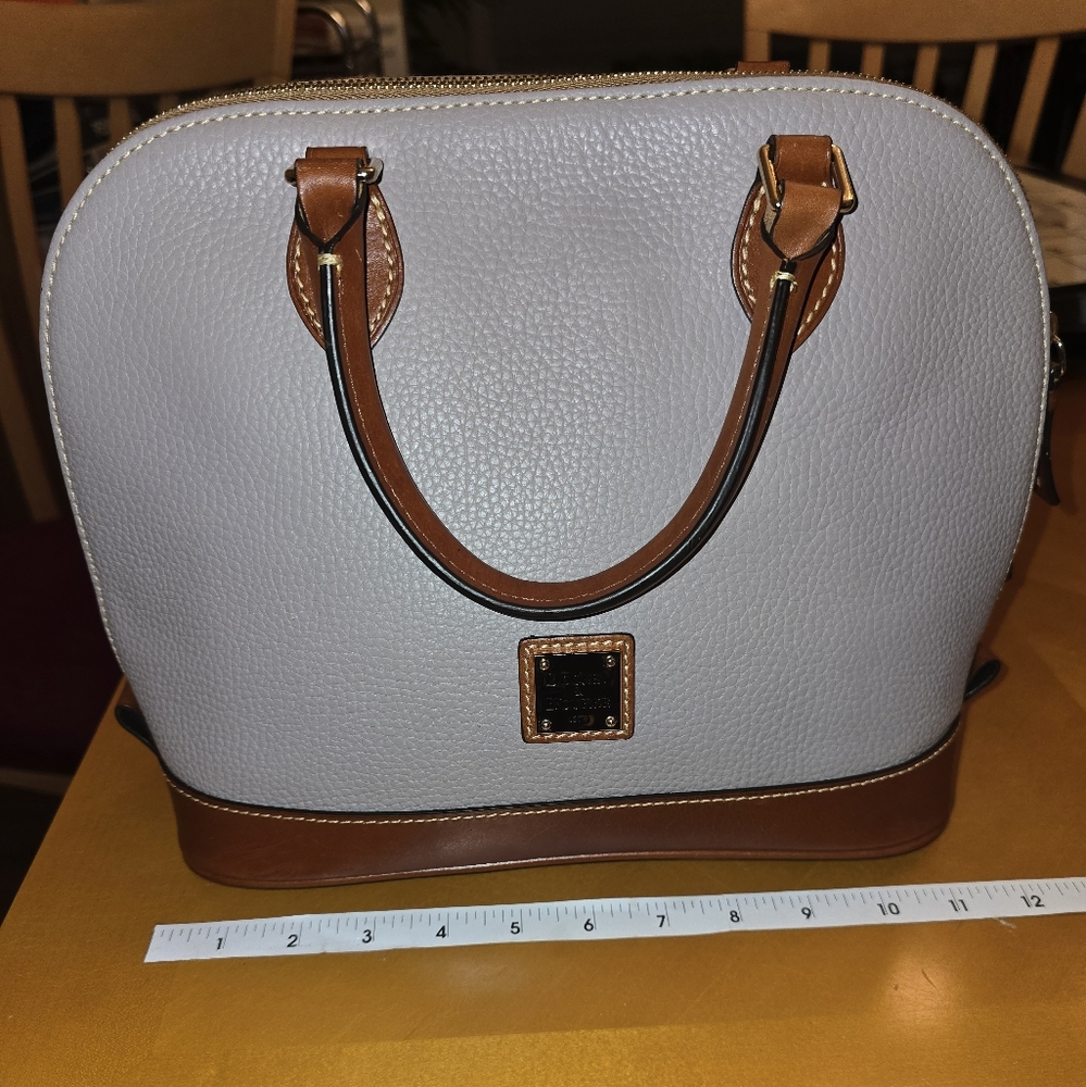 DOONEY & BOURKE Taupe Zip Zip Domed Pebbled Leather Satchel w Strap - Picture 4 of 16